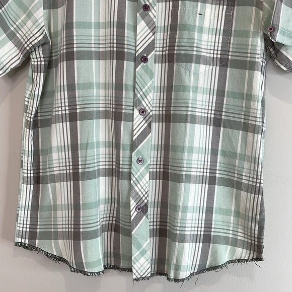 Horny Toad Mens Short Sleeve Plaid Button Down Shirt Green Grey Organic Cotton S - Picture 4 of 12